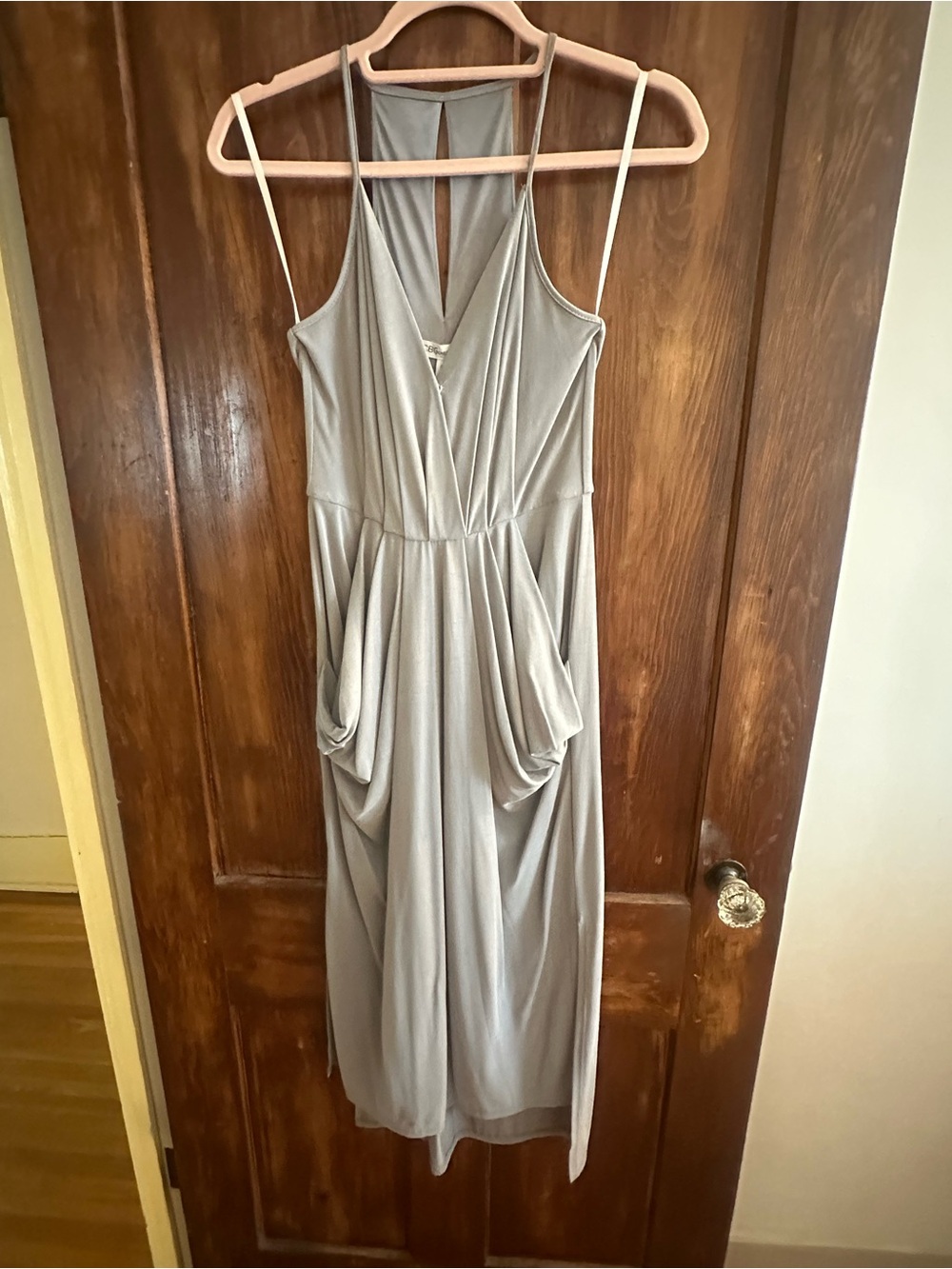 BCBGeneration Light Gray Sleeveless Draped Midi Dress